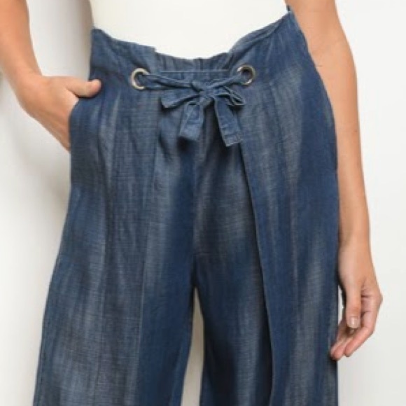 Wide Leg Chambray Denim Pants - Picture 11 of 12